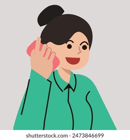 vector illustration design of a woman having a conversation with her own mobile phone, with formal clothes and a cheerful expression.