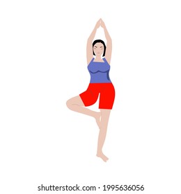 Vector illustration or design of a woman performing tree pose yoga on international yoga day 