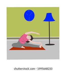 Vector illustration or design of a woman performing stretching exercises 