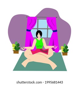 Vector illustration or design of a woman performing the wheel yogasana and meditation 