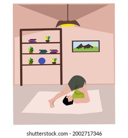 Vector illustration or design of a woman performing the plough pose yoga or halasana 