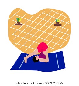 Vector illustration or design of a woman performing the plough pose yoga or halasana 