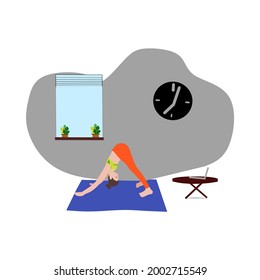 Vector illustration or design of a woman practicing downward dog pose yogasana 