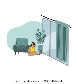 Vector illustration or design of a woman working from home 