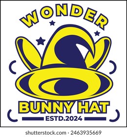 vector illustration design of wonder bunny hat with witch hat and bunny ears in blue and yellow colors in simple style. suitable for logos, icons, posters, advertisements, banners, companies, t-shirt 