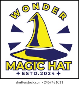 vector illustration design of wonder magic hat with a witch hat in yellow and blue colors and simple style. suitable for logos, icons, posters, advertisements, banners, companies, t-shirt designs,web.