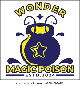 vector illustration design of wonder magic poison with a magic barrel in yellow and black in a simple style. suitable for logos, icons, posters, advertisements, banners, companies, t-shirt designs.