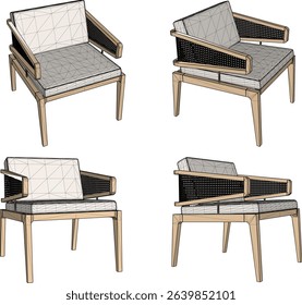 vector illustration design of wooden chair table dining room ethnic traditional vintage