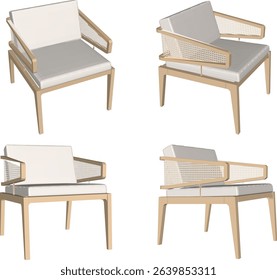 vector illustration design of wooden chair table dining room ethnic traditional vintage