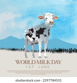 Vektorgrafik und -design. Weltmilchtag gießt Milch in die Welt.