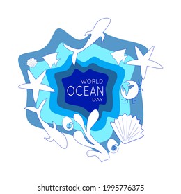 Ilustración o diseño de vectores para el día mundial del océano 