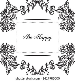 Vector illustration design wreath frame with decoration lettering be happy