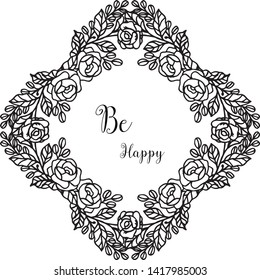 Vector illustration design wreath frame with decoration lettering be happy
