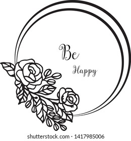 Vector illustration design wreath frame with decoration lettering be happy
