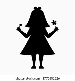 Diseño de ilustración vectorial para el proyecto.  Siluetas de niñita con vestido, chupete y una flor.