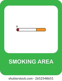 Vector illustration of designated smoking area sign with cigarette icon inside green box for public place awareness

