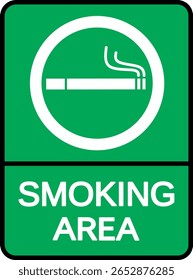 Ilustração vetorial de um sinal da área de fumagem designada com um fundo verde, borda circular branca e ícone de cigarro de fumar. Ideal para espaços públicos, restaurantes e escritórios