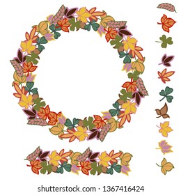 Vector illustration of a designer to create color compositions. The set includes 10 plants and a flower brush.