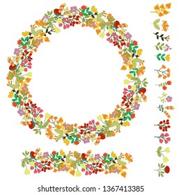 Vector illustration of a designer to create flower compositions. The set includes 10 plants and a flower brush.