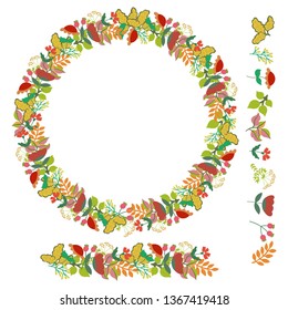 Vector illustration of a designer to create flower compositions. The set includes 10 plants and a flower brush.