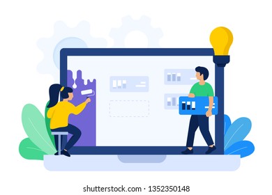 Vector illustration of designer and developer collaboration concept. Working together to develop website. Illustration of teamwork, flat design style. Isolated Vector