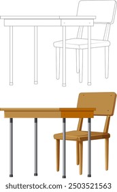 Vector illustration of a desk and chair