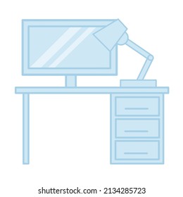 Vector illustration of desk chart with computer and study lamp
