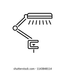 Vector illustration of desk study lamp. Line icon of adjustable swing arm table lamp. Home & office lighting. Isolated object on white background.
