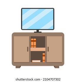 Vector illustration of a desk for television with drawers and book holder, for home furnishings advertisement
