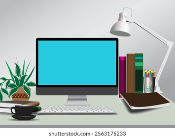 Vector illustration of a desk for working with a computer.