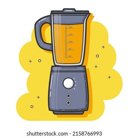 Ilustración vectorial de un mezclador de escritorio con un recipiente transparente. Látigo, molinos. Accesorios de cocina. Preparación de cócteles, sopas frías, sopas. Icono de estilo plano, esbozo