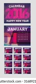 vector illustration of a desktop calendar with cover and 12 months of a set of design, design firm kolendarya for the company with a dynamic back background.