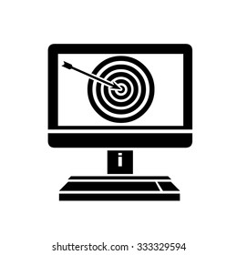A vector illustration of a desktop computer icon depicting success.
Arrow and target computer Icon Illustration
Technology personal computer device meeting a target or deadline.