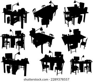 Vector illustration of desktop computer table from different angles
Technology workspace silhouette vector set
Stylish desktop computer table vector design
