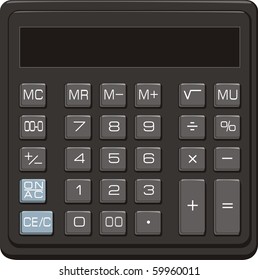 Vector illustration of desktop office calculator with  the LCD display