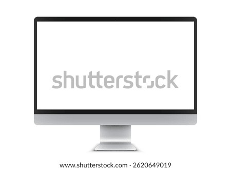 Vector illustration of desktop pc or monitor with blank empty white screen. Realistic mockup or template isolated on white background