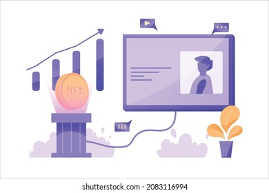 Vector illustration desktop of project NFT non-fungible tokens technology for cryptocurrency background.