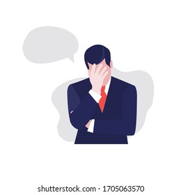 Vector illustration of despair businessman with sheesh bubble or cloud. Jobless problem, lose job. Uneployment, economic crisis, bussiness and financial depression.