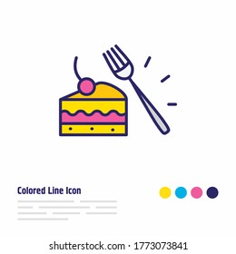 Vector illustration of dessert fork icon colored line. Beautiful utensil element also can be used as pastry icon element.