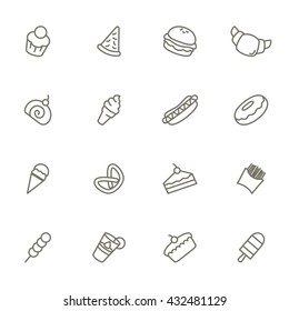 A vector illustration of dessert icons black and white