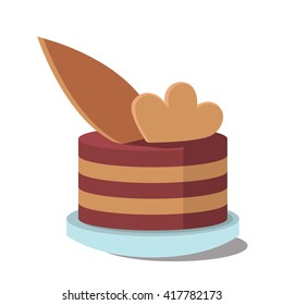 Vector illustration of dessert on a plate in flat style. Chocolate cake isolated on white background design icon.