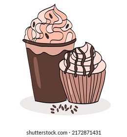 vector illustration of dessert on a white background, cartoon style, print