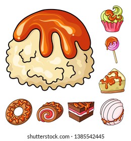 Vector illustration of dessert and sweet sign. Set of dessert and food stock vector illustration.
