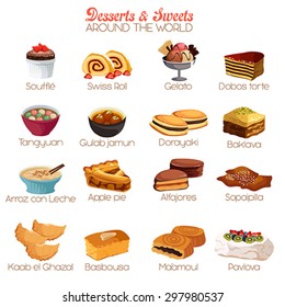 A vector illustration of dessert and sweets around the world icon sets