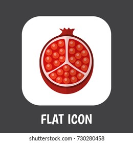 Vector Illustration Of Dessert Symbol On Pomegranate Flat Icon. Premium Quality Isolated Garnet Element In Trendy Flat Style.