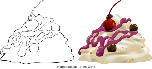 Vector illustration of a dessert with toppings