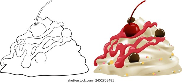 Vector illustration of a dessert with toppings