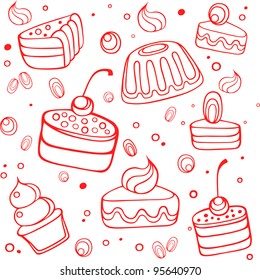 Vector illustration with desserts and cakes