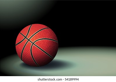 Vector illustration of detailed basketball ball with shadow on the dark background
