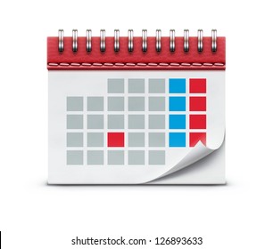 Vector illustration of detailed beautiful calendar icon isolated on white background.